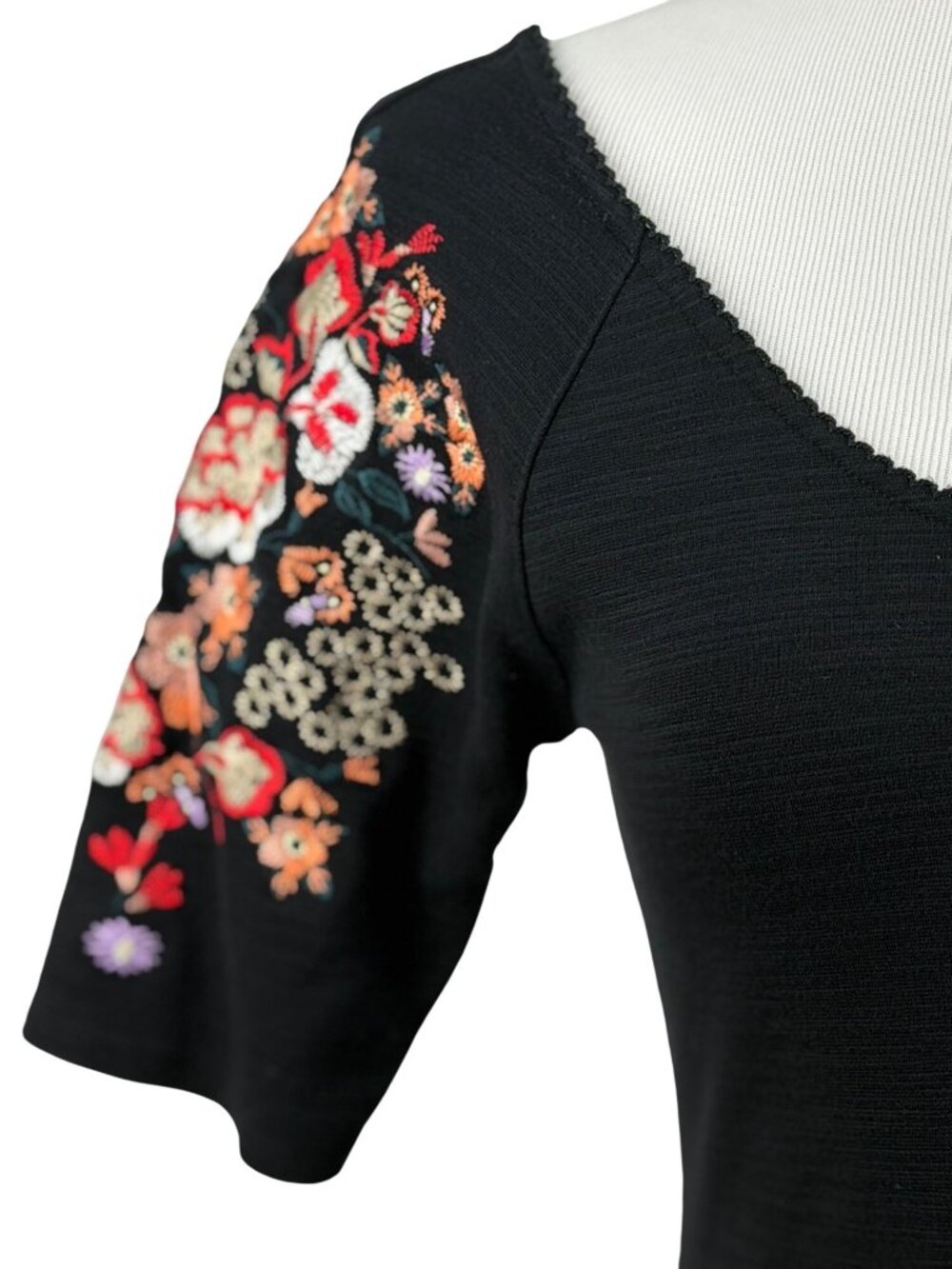 Free People Floral Embroidered Black Fit & Flare Mini Dress S| Indie Sleaze Boho - Picture 4 of 16